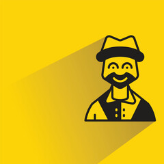 beard man icon with drop shadow on yellow background