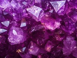 Amethyst Crystals: A mesmerizing close-up of lustrous amethyst crystals, showcasing their deep purple hues, crystalline structures, and natural beauty.
