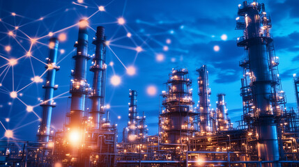 The Future of Petrochemicals! Witness the evolution of industrial plants integrating AI, IoT, and automation to streamline production in large-scale energy facilities. oil refinery