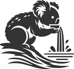 Koala drinking water from a stream animal vector