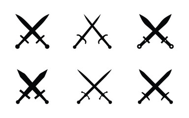 Set of Crossed Swords Icons in Black
