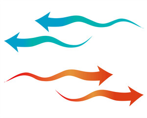 赤と青のシンプルな矢印セット　流線