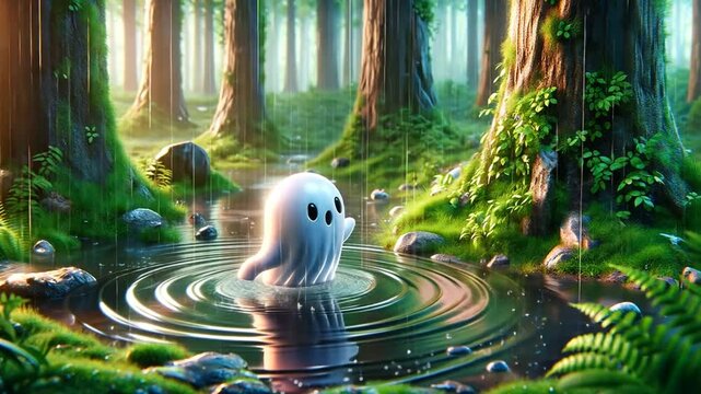 Kleiner Geist erscheint in einem magischen Waldsee