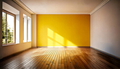 Empty room in a residential building, preparation for renovation, thoughts on space design, renovation calculations, construction work