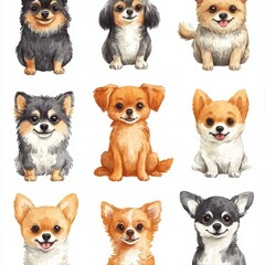 Obraz premium Charming Collection of Watercolor Dog Portraits Featuring Various Breeds with Expressive Features