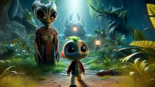 Aliens stehen zusammen in einer dunklen Umgebung