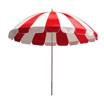 Red and white beach umbrella, isolated on a transparent background.