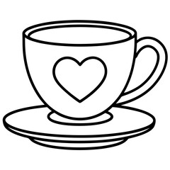Minimalist Heart Saucer Teacup Line Art