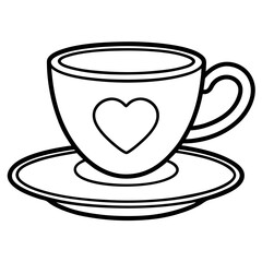 Minimalist Heart Saucer Teacup Line Art