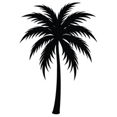 Fototapeta premium A pure black silhouette of a tall and slightly curved palm tree with long, arching fronds, 