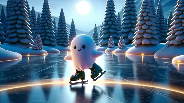 Fr&ouml;hlicher Geist gleitet &uuml;ber eine gefrorene Eisbahn unter einem Sternenhimmel