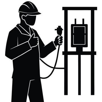 black electrician holding plug near equipment clip art preview