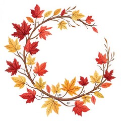 Watercolor Autumn Leaves Wreath Frame, Foliage , Fall season