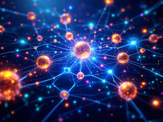 Abstract digital network with glowing nodes and interconnected lines, representing technology and data flow.