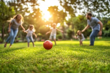 Fototapeta premium A family playing a game of catch in a park