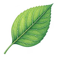 Obraz premium Detailed Green Leaf Illustration on White, Botany , Flora