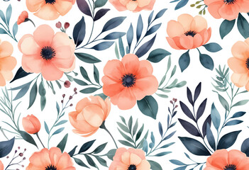 A floral pattern for branding with bold and soft tones in watercolor style, with a transparent background.
