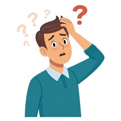 Cartoon Man Confused with Question Marks, confusion , problem solving