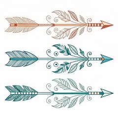 Boho Arrow Set Decorative Tribal Feather Arrows with Floral Accents ,Bohemian ,Ornamental
