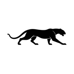  Black Silhouette of Prowling Jaguar with Sleek Muscles and Strong Posture on White Background