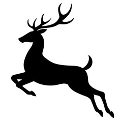  Black Silhouette of Leaping Deer with Large Antlers on White Background