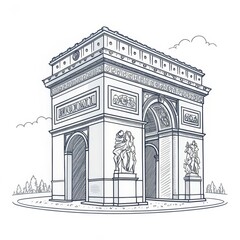 Fototapeta premium Arc de Triomphe Sketch Parisian Landmark with Line Art, France, Architecture