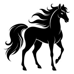  Black Silhouette of Graceful Horse in Profile with Flowing Mane on White Background