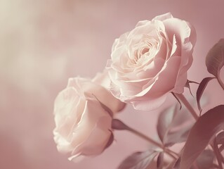 Romantic Roses: Two delicate roses in soft pastel shades, symbolizing love and tenderness, radiate an air of serenity, perfect for conveying messages of affection and beauty.