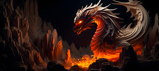 paper quilling cave dragon, ai generative