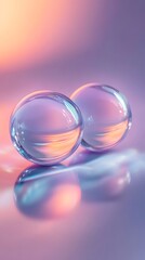 Crystal Orb Elegance: Two exquisite crystal orbs shimmer with delicate reflections against a pastel backdrop, creating a captivating play of light and shadow. 