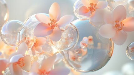 Ethereal Floral Bubbles with Soft Light and Delicate Petals