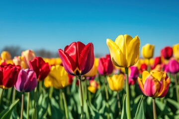 A field of tulips in various colors