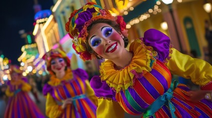 Fototapeta premium Vibrant Carnival Performer at Night