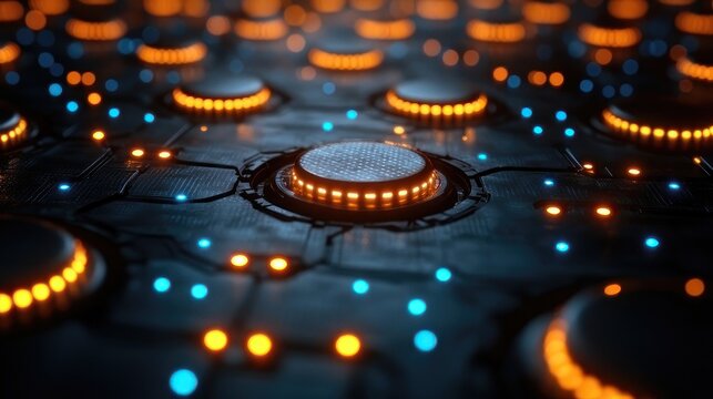 Futuristic circuit board with glowing components