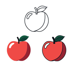 Fresh Fruit Apple Vector Illustration | Outline, and Color Styles | Stock Clipart 