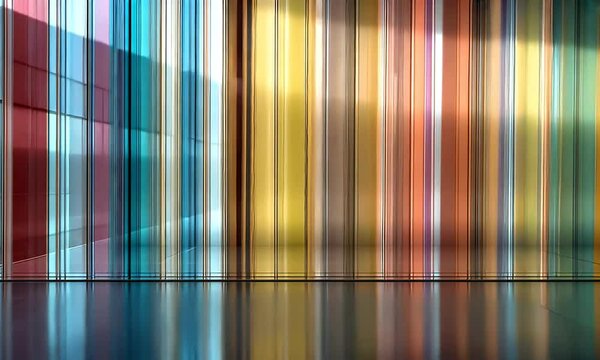 Abstract Background with Vertical Multicolored Stripes and Reflections on a Dark Shiny Surface