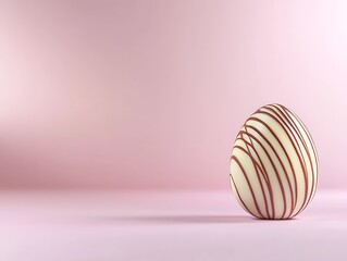 Elegant White Chocolate Egg with Delicate Red Stripes on Soft Pink Background for Festive Celebrations and Events
