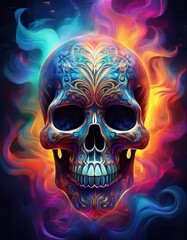 Generated image A surreal D&iacute;a de Muertos-inspired design featuring a glowing skull surrounded by swirling