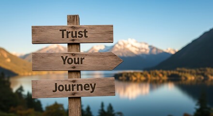 Wooden signpost with 'Trust Your Journey' - Motivational message - Travel blog or inspirational poster