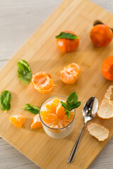 Refreshing dessert with tangerines and yogurt
