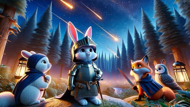 Tiere als Ritter mit Schwertern in einer mittelalterlichen Welt