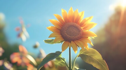 Naklejka premium Majestic sunflower towering over green leaves high resolution picture