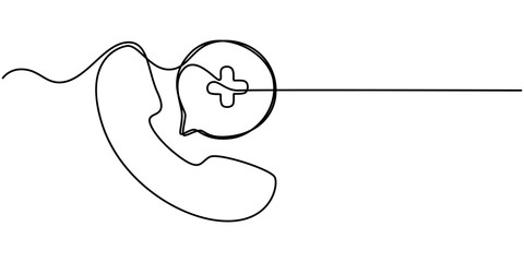 Continuous Line Drawing of Ask Your Doctor Icon. Hand Drawn Symbol Vector Illustration, Emergency Call - Icon. Coronavirus vector illustration, Telemedicine, Doctor Consultation by Phone at Home Line.