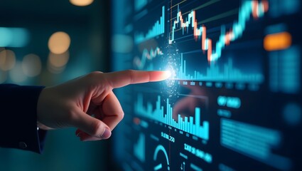 Fototapeta premium Businessman analyzing financial data on a futuristic digital screen