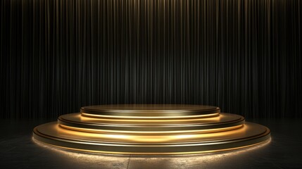 Elegant Golden Podium Stage with Black Drapes