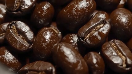 Aromatic and Indulgent Roasted Coffee Beans in Ultra-Close-Up