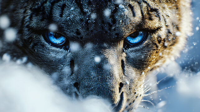 A wildcat's intense eyes pierce through the dense fur of its feline portrait