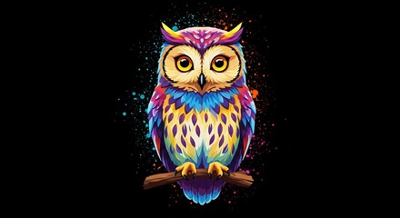 Obraz premium Illustration of a vibrant owl with watercolor splatters - symbolic wisdom - digital art platforms
