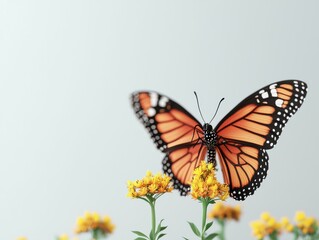 Obraz premium Intricately Designed Butterfly Perched on Vibrant Yellow Flowers