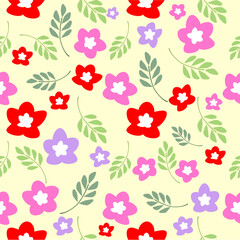 Floral hand drawn seamless pattern. Design for kids. Flower background. Spring vector colorful. Trendy Print for Fabric Textile or wallpaper.